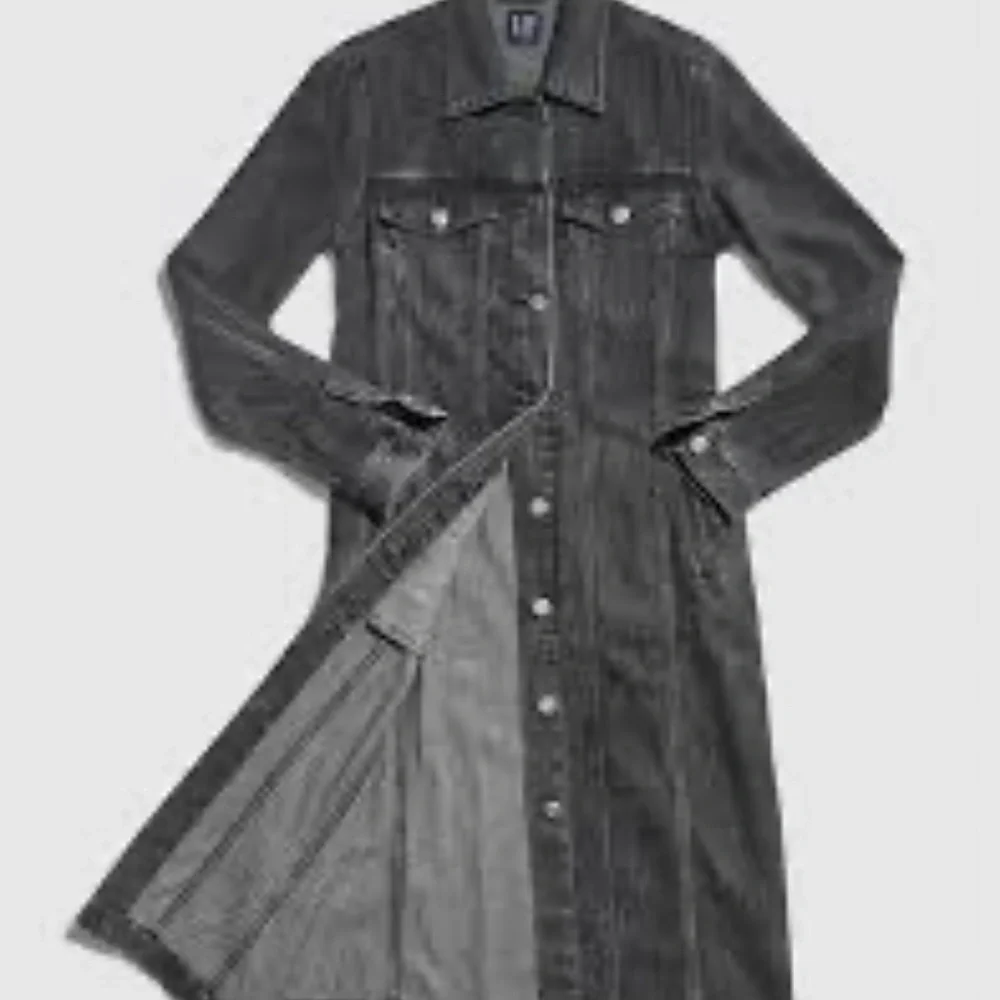 GAP Long Sleeve Denim Dress Icon Denim Duster Jacket Grey  Black M